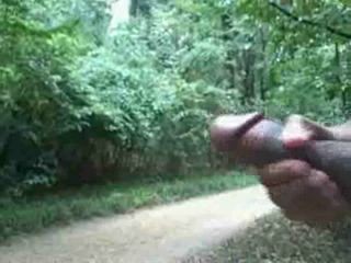caught jacking off in a forrest by busty lady and she likes Outdoor