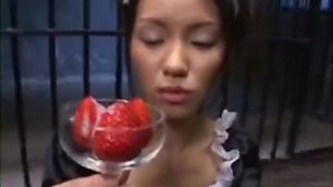 Nice Japanese Detained In Cell Eating Cum Coated Strawberry