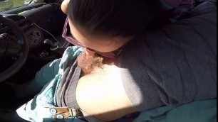 Big cum on me Cute babe fucks with a guy in the car