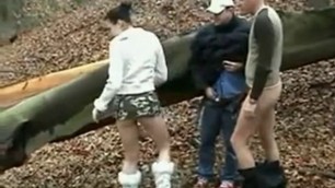 Horny Slut fucked by 2 Older Men in Forest