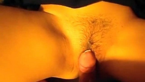Cum on hairy pussy and string