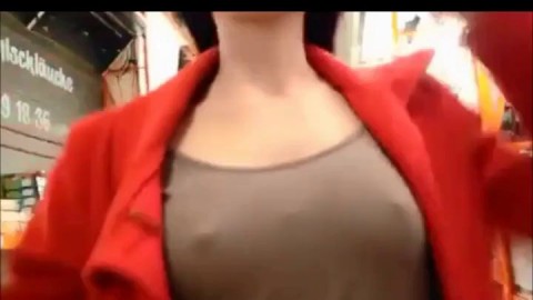 Big boobs and butt plug store flashing
