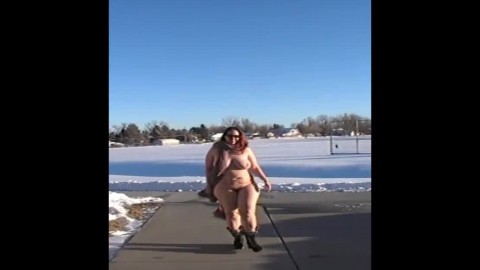 BBW Walks near the snow naked