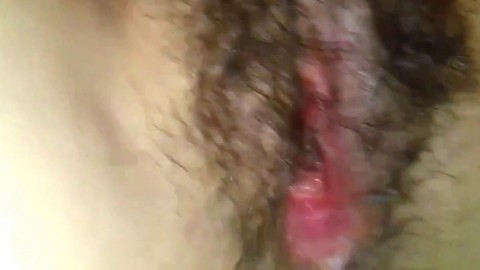 Gaped hairy pussy fucked and cummed inside