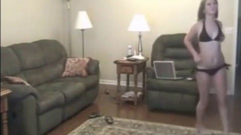 Cute Girl Strips in her Living Room