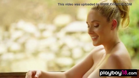 Big boobed blonde MILF making nude selfies outdoor