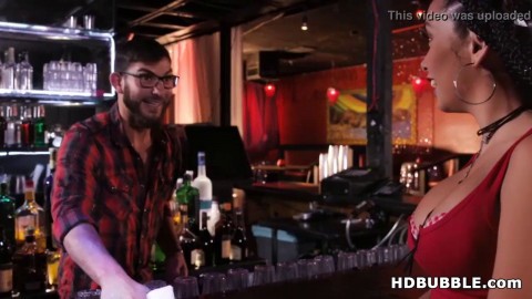 Big cocked bartender fucks a hot ebony chick - Aaliyah Hadid and Logan Long
