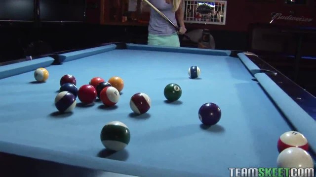 cute blonde Brynn Tyler sucks cock after a pool game