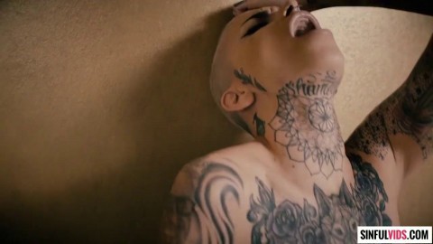 Sexual possessed on Leigh Raven's short hair, split tongue and tattoos