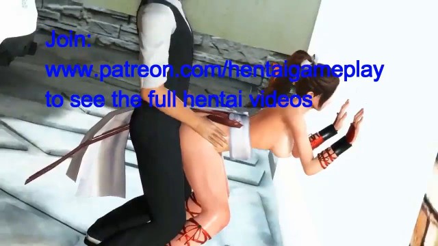 Mai Shiranui Kof cosplay hentai girl having sex with a man in public with people watching then with 2 men