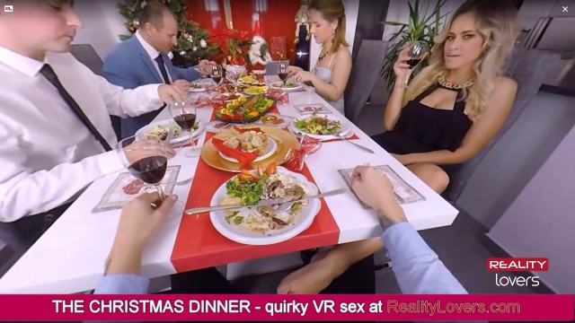 Blowjob under the table on Christmas in VR with beautiful blonde, Quasiaha  - PeekVids
