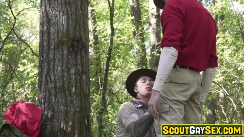 Birdwatcher masturbates while two scouts are fucking