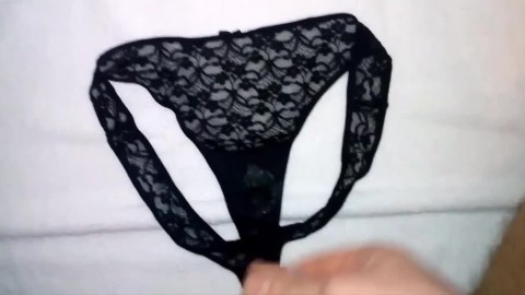 Huge load of cum on my sister's dirty panties (18 spurts)