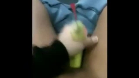 Chick masturbates with banana at work