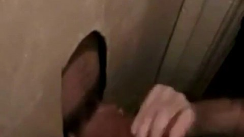 Hot sucking action at the homemade glory hole 6