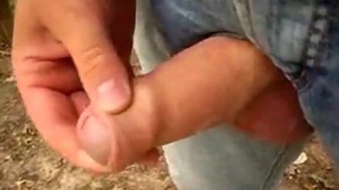 Uncut Cock Outdoor Wanking and Cumming