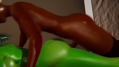 Double Futa - She Hulk gets creampied by Storm - 3D Porn