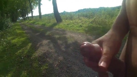 outdoor wanking with cum