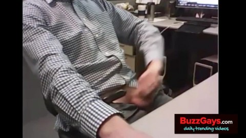 dad strokes cock at the office 3