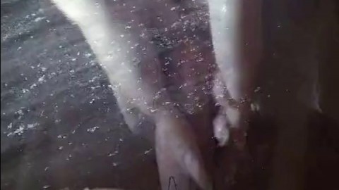 Long nails play with cock and blowjob under the shower