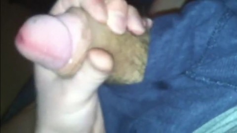 Fat Monster cock gets jerked and werked over at home in bed