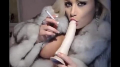 Trisha Annabelle smoking on webcam fur coat