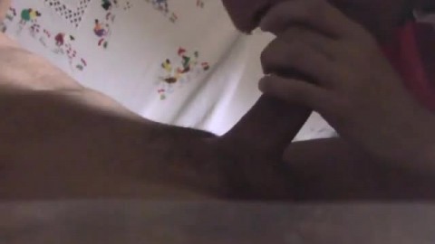 Deep throating a nice curved cock and getting the cum out