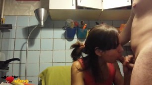 Amateur porn Homemade blowjob in the kitchen Took off on camera as a wife sucks CumShot