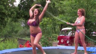 Buxotic Babes Huge boobs milf two juicy beautifully shaking on a trampoline