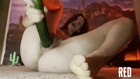 Redhead Rides A Long Cucumber