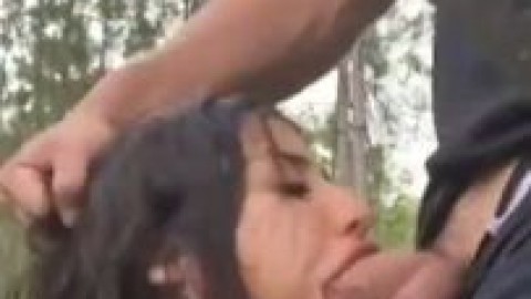 Outdoors teen mouthfuck