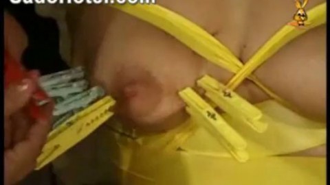 Hot girl tied up with tape and getting nipples punished