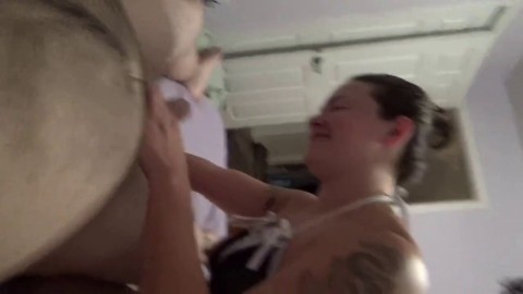 Homemade blowjob then doggystyle to froggy creampie dual orgasm with sexy pawg hairy ink'd girl