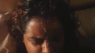 Mature Latina does blowjob cums on face Black girl facialized by white dude