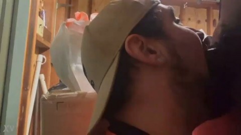 Swallowing athlete cum in the shed