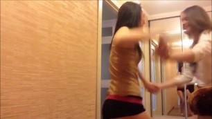 Amateur filming teenage girl dancing in shorts Beautiful town ass