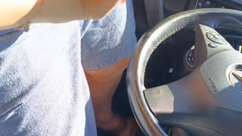 Real public red nails hand job in the car with cum