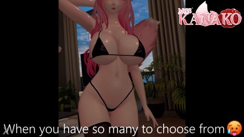 Vtuber gets so wet posing in tiny bikini! Catgirl shows all her curves for you!