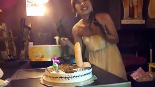 Japanese celebrate a birthday rubber sucks the dick