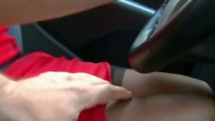 girl in red dress at the wheel amateur
