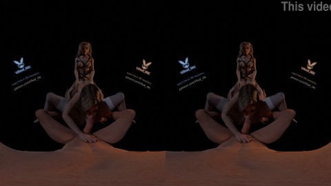VReal 18K Spitroast FFFM orgy groupsex with orgasm and stocking, reverse gangbang, 3D CGI render