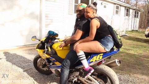 Layla Perez Give Don Whoe a Long Sloppy Blowjob on his Motorcycle