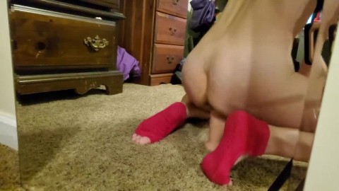 Petite Girls in cute socks takes Huge dildo and makes her gushing pussy squirt all over her feet