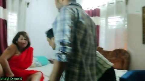 Indian aunty Sharing Sex after Home Party! Threesome Sex