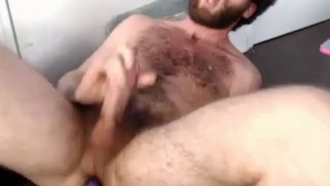Bearded Hunk Plays with Vibrator Until He Cums