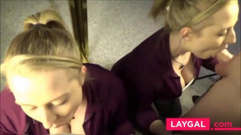 Double vision-blonde girl's dripping salivating deepthroat