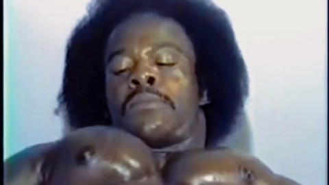 70's Ripped Black Bodybuilder Flexes and Cums