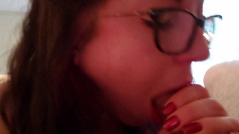 Sloppy Gagging Blowjob With Red Lipstick and Red Nails