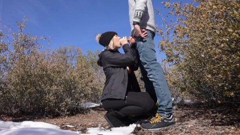 Blonde Babe Fucked In the Bushes During Winter Hike on Popular Trail