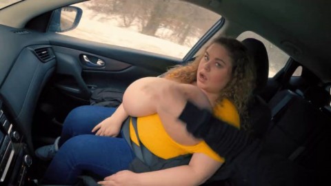 Uber driver playing with monster tits and then fucks her mouth